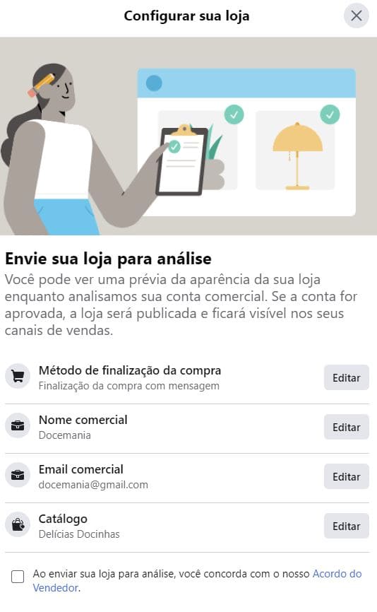 Solicitação para Facebook analisar loja