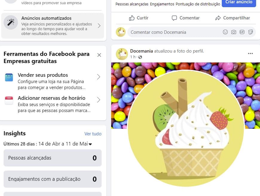 Opção para criar loja no Facebook na página da plataforma